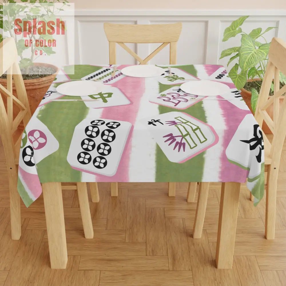Mahjong Tablecloth for Game Nights,Game Table Cover Pink Green Mahj Tiles Colorful Party Tablecloth Holiday Gift Idea
