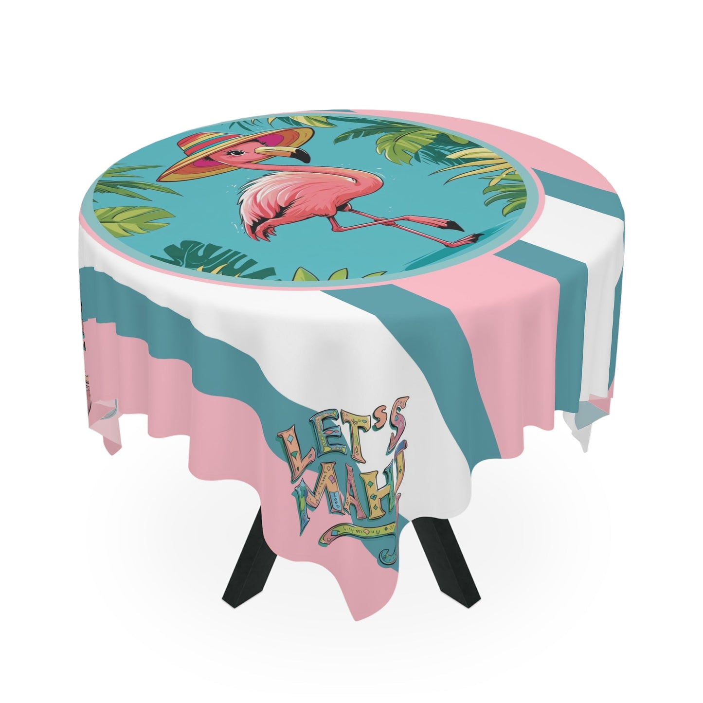 Mahjong Tablecloth For Mahj Table Game Night Tropical Flamingo Tablecloth Let’s Mahj Whimsical Tablecloth Pink Teal