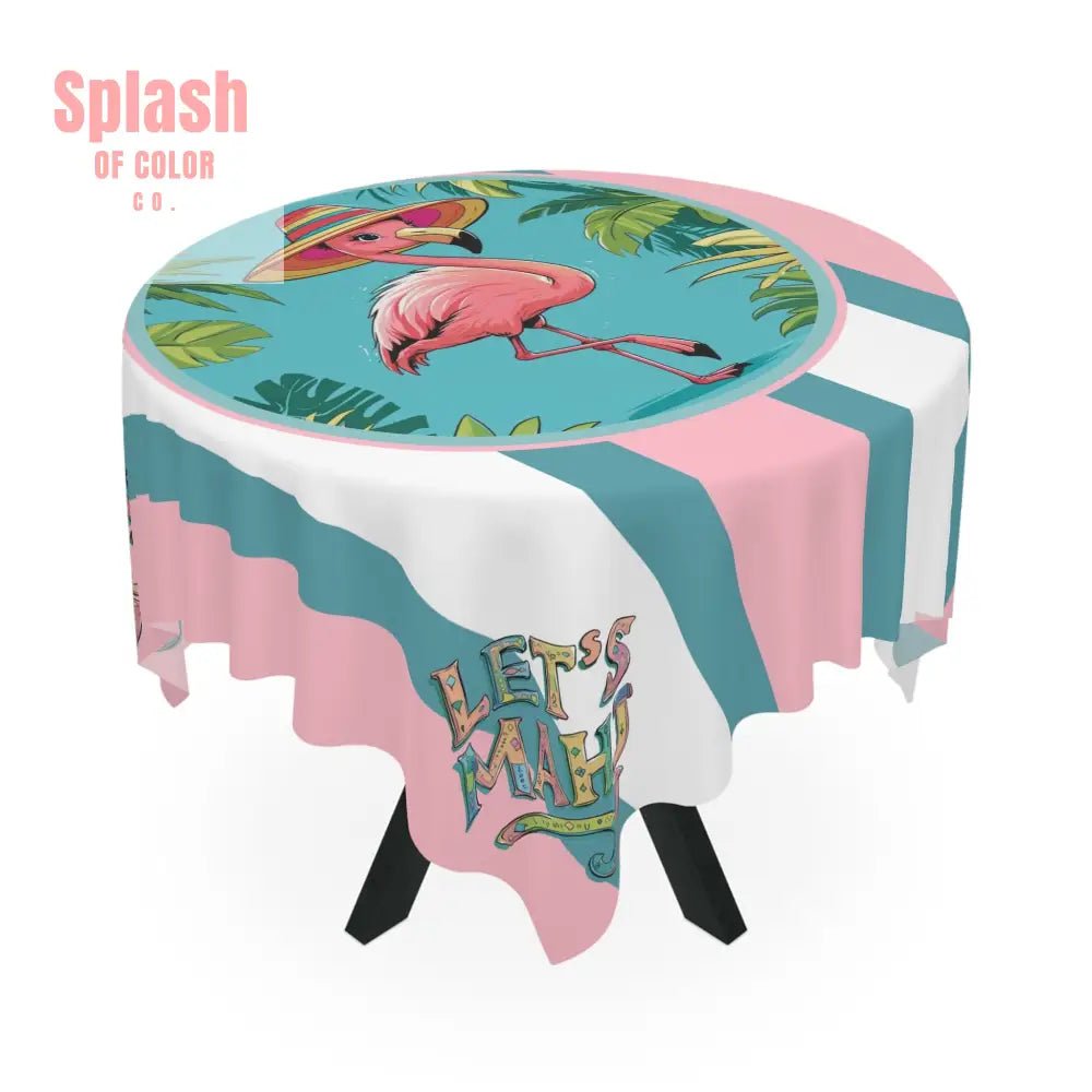 Mahjong Tablecloth For Mahj Table Game Night Tropical Flamingo Tablecloth Let’s Mahj Whimsical Tablecloth Pink Teal