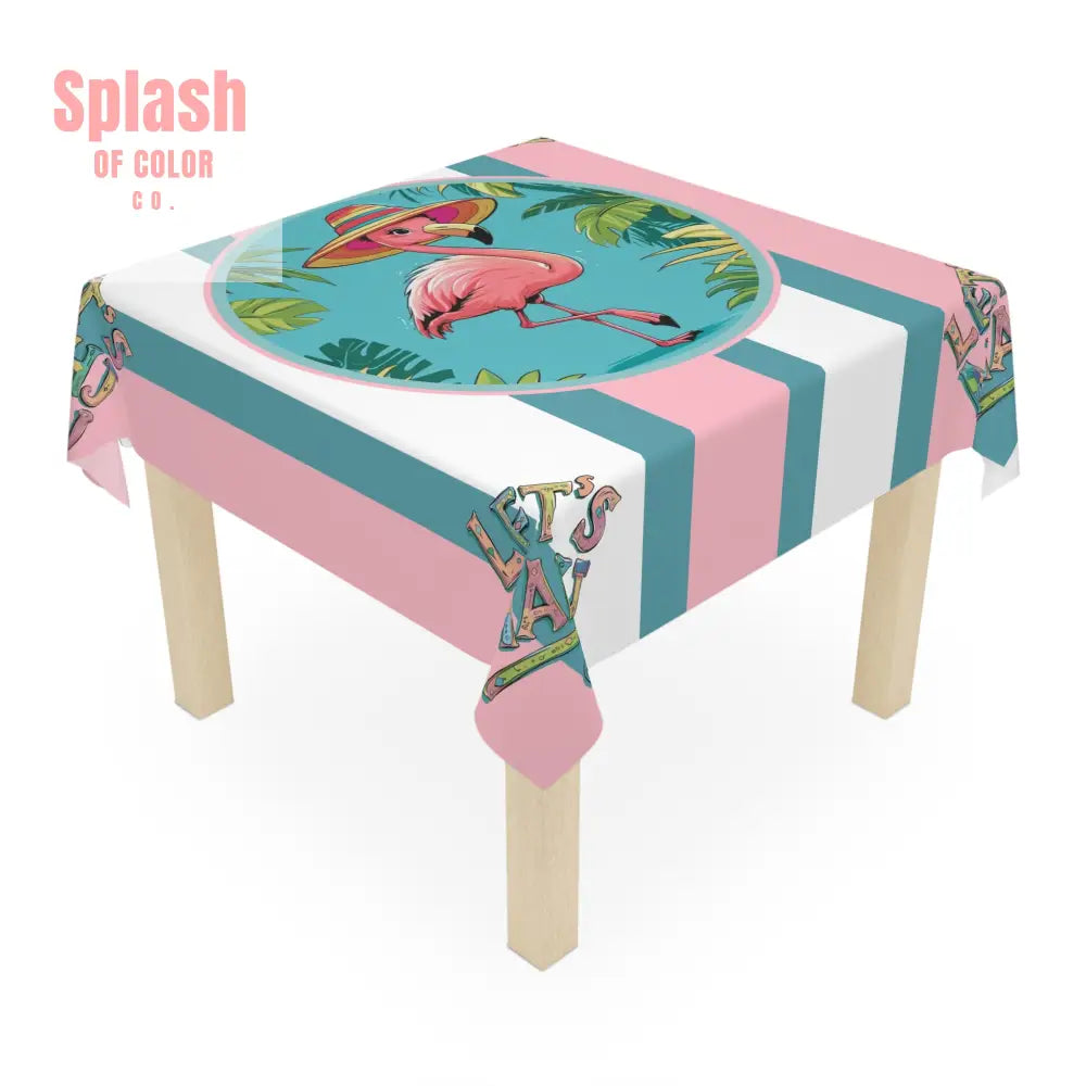 Mahjong Tablecloth For Mahj Table Game Night Tropical Flamingo Tablecloth Let’s Mahj Whimsical Tablecloth Pink Teal