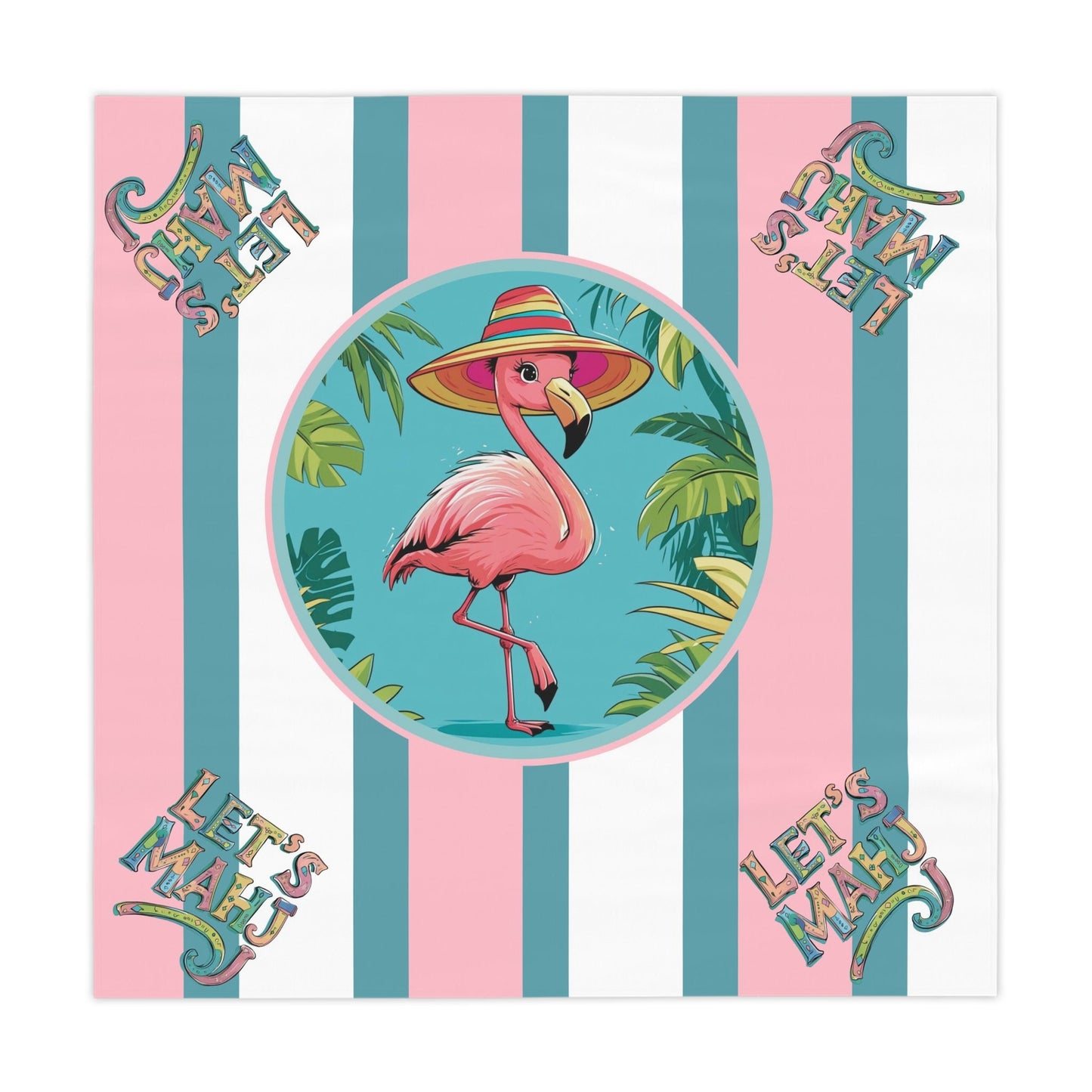 Mahjong Tablecloth For Mahj Table Game Night Tropical Flamingo Tablecloth Let’s Mahj Whimsical Tablecloth Pink Teal