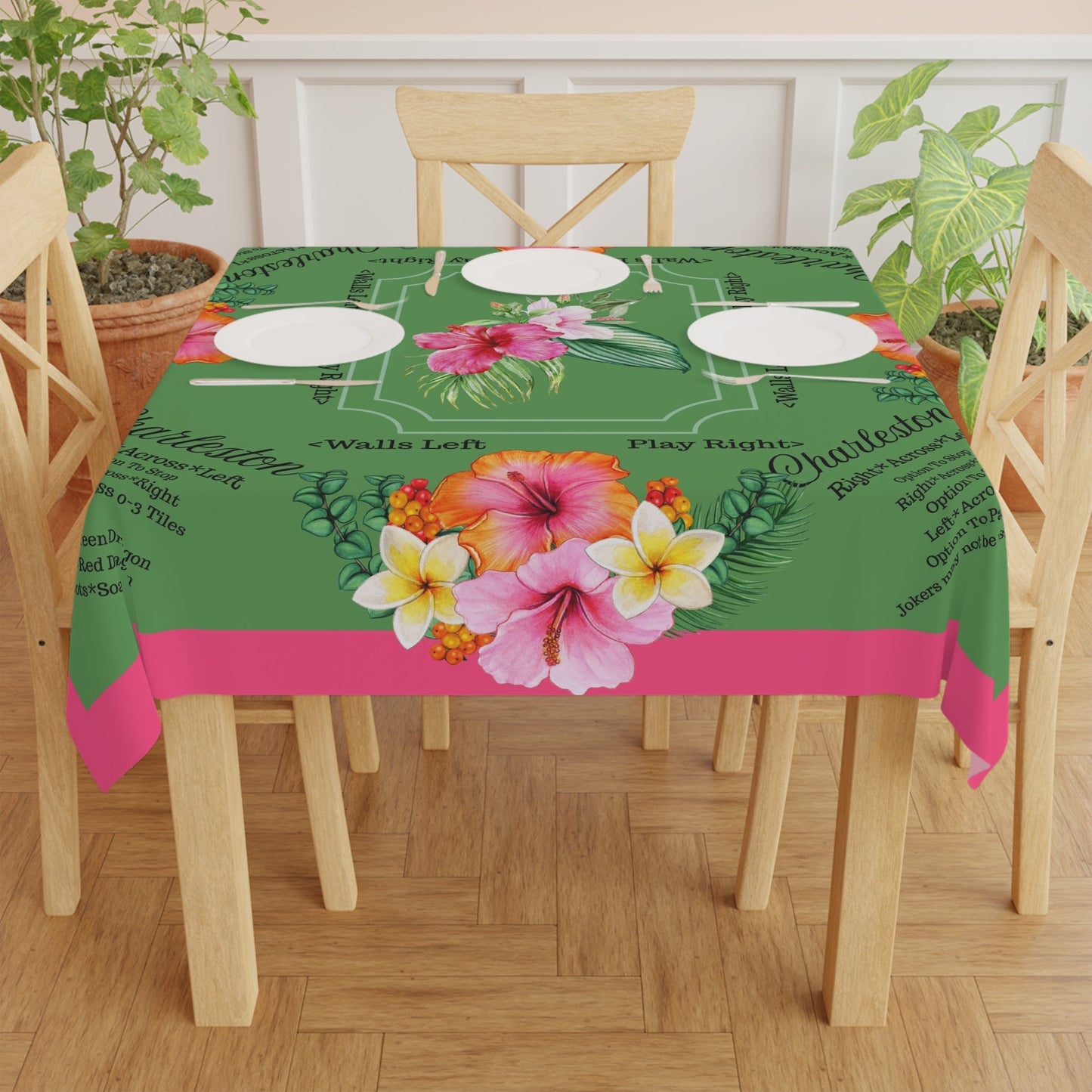 Mahjong Tablecloth With Instructions Charleston Floral Tablecloth Bright Colorful Tropical Style Table Cover - One size