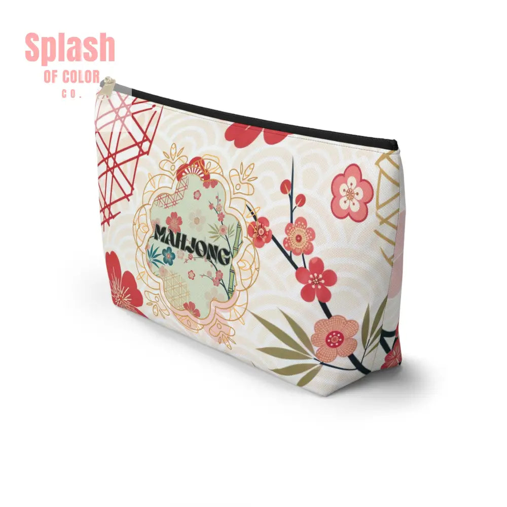 Mahjong Themed Accessory Pouch | Floral Makeup Bag Travel Organizer Game Night Essentials Gift for Mahjong Lovers Cute