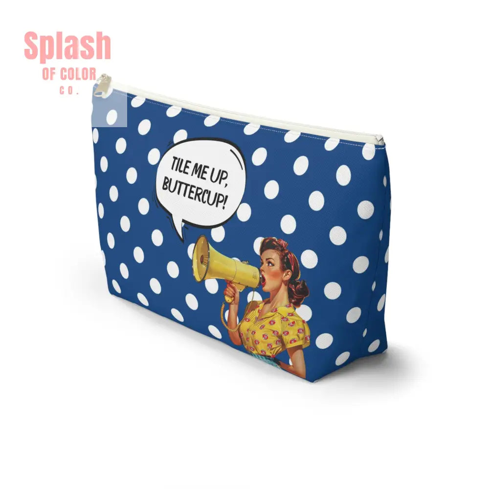 Mahjong Tile Accessory Pouch Blue White Polka Dot T-bottom Bag for Mahj Lover Gifts Funny Quotes Vintage Style Zipper