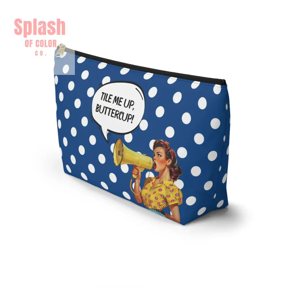 Mahjong Tile Accessory Pouch Blue White Polka Dot T-bottom Bag for Mahj Lover Gifts Funny Quotes Vintage Style Zipper