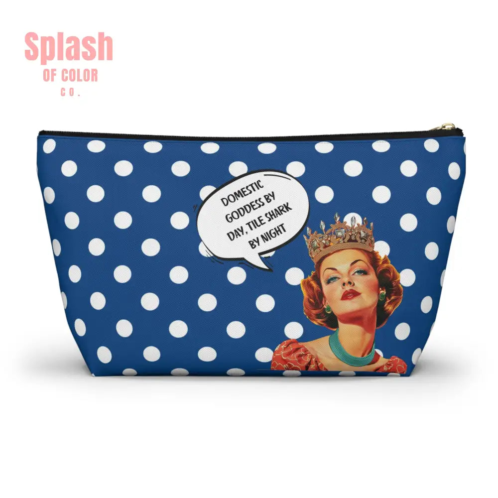 Mahjong Tile Accessory Pouch Blue White Polka Dot T-bottom Bag for Mahj Lover Gifts Funny Quotes Vintage Style Zipper
