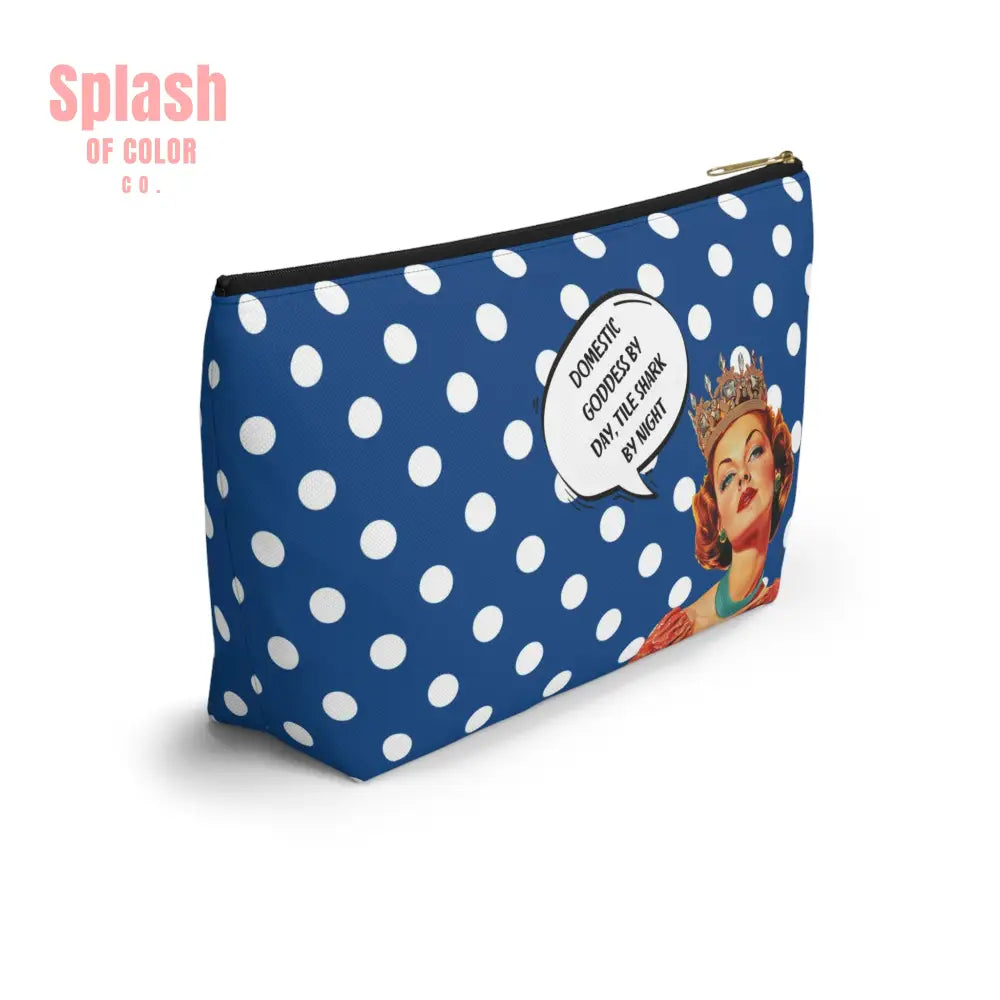 Mahjong Tile Accessory Pouch Blue White Polka Dot T-bottom Bag for Mahj Lover Gifts Funny Quotes Vintage Style Zipper