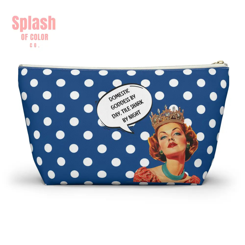 Mahjong Tile Accessory Pouch Blue White Polka Dot T-bottom Bag for Mahj Lover Gifts Funny Quotes Vintage Style Zipper