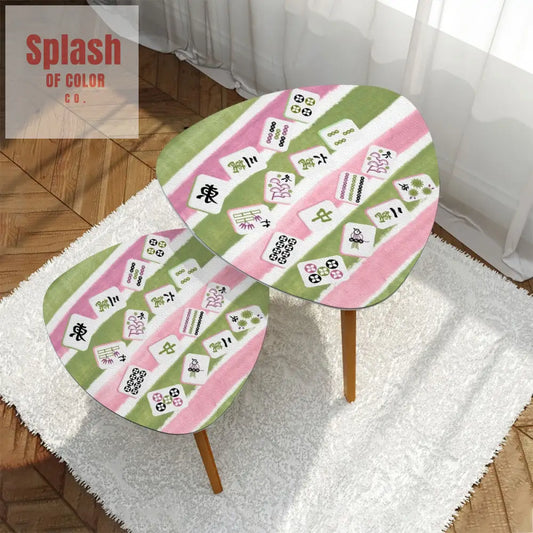 Mahjong Tile Designed Pink Green Watercolor Striped ModernTriangle Coffee Table Set of 2 One Size Home Accessories