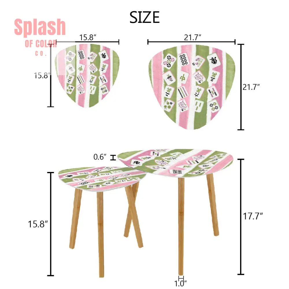 Mahjong Tile Designed Pink Green Watercolor Striped ModernTriangle Coffee Table Set of 2 One Size Home Accessories