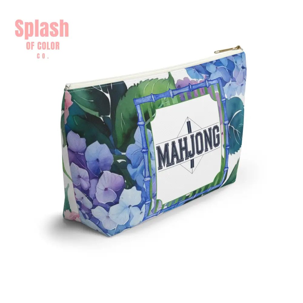Mahjong Tile Pouch Pretty Floral Hydrangea Zippered Pouch Mahj Gift - Bags