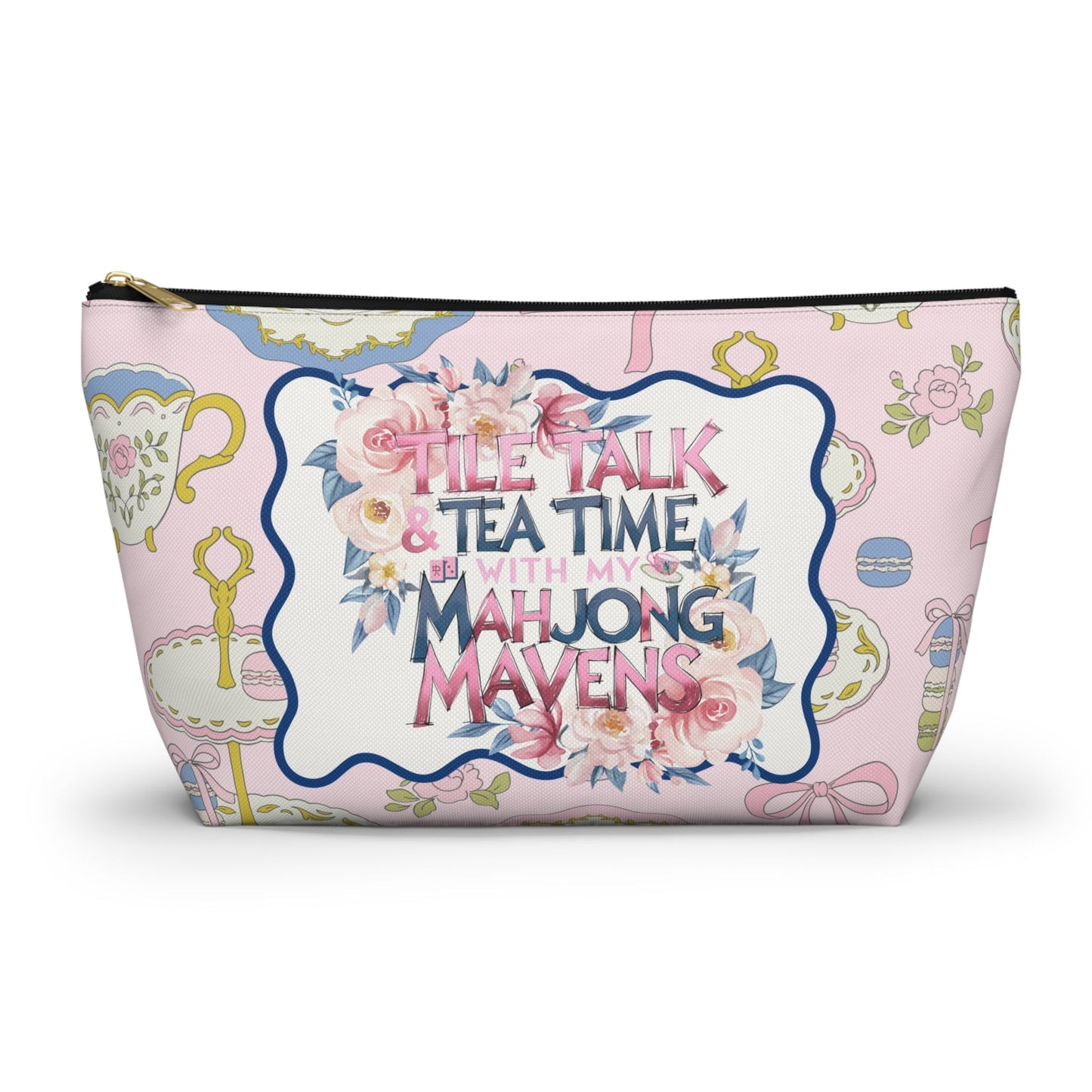 Mahjong Tile Talk And Tea Time Tile Carry Pouch - Large / Black zipper - Bags