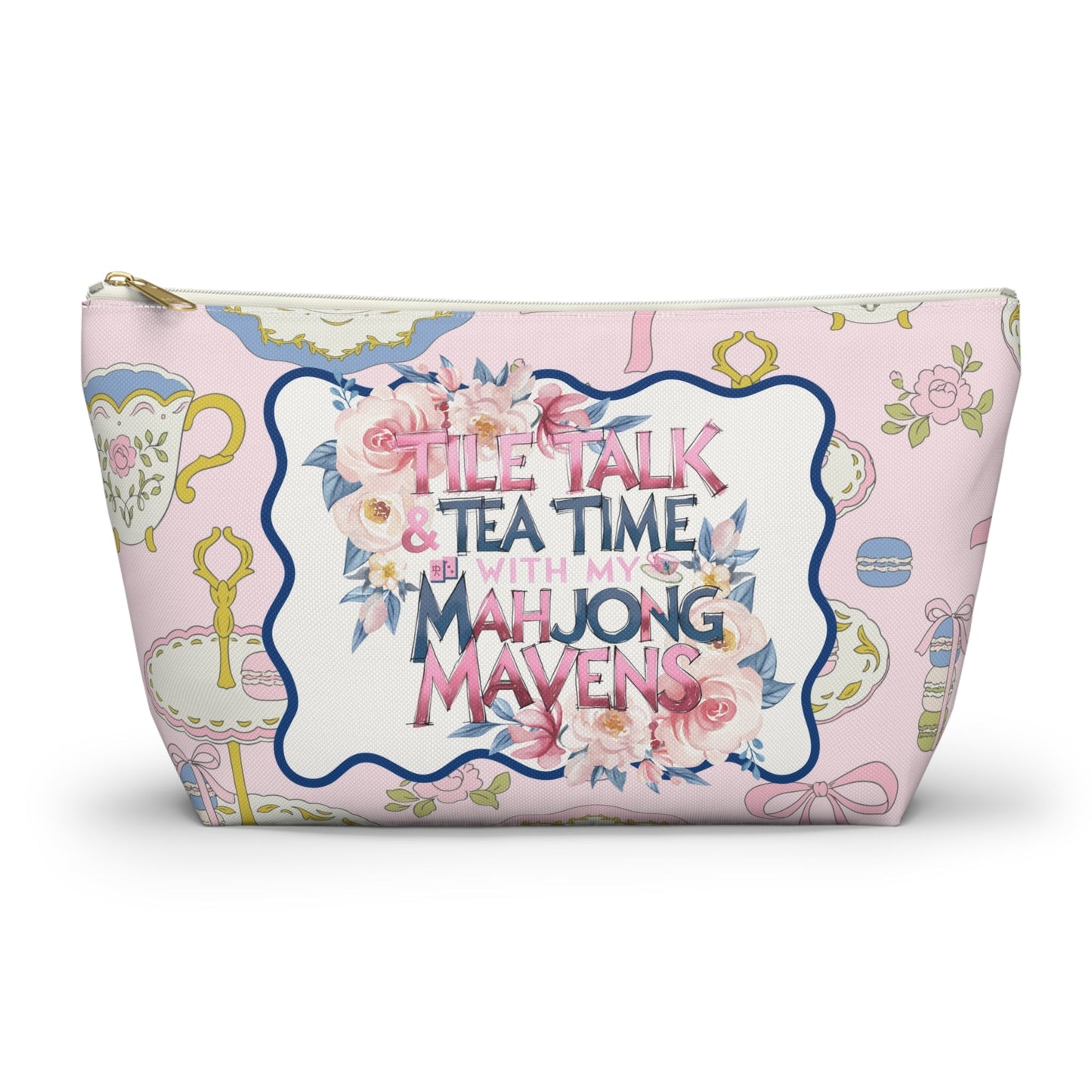 Mahjong Tile Talk And Tea Time Tile Carry Pouch - Large / White zipper - Bags