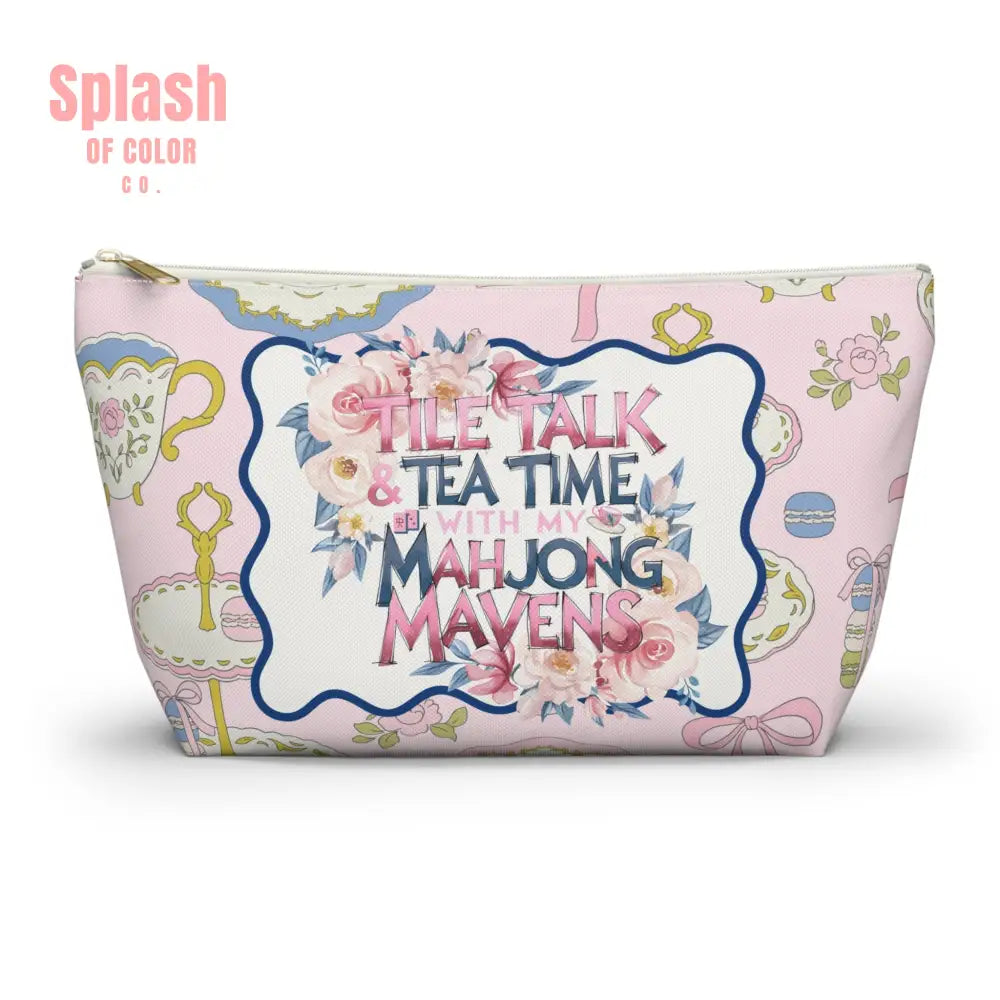 Mahjong Tile Talk And Tea Time Tile Carry Pouch - Large / White zipper - Bags