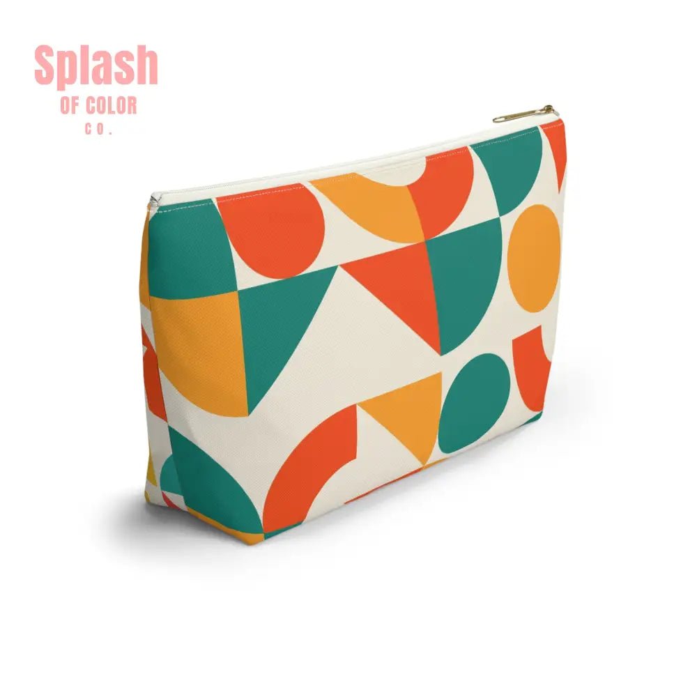 Mahjong Tile Tote Pouch, Colorful Geometric Orange, Yellow, Teal Mahj On Accessory Pouch - Splash of Color co.