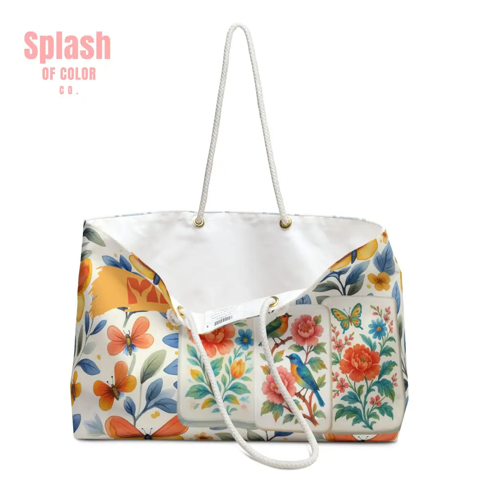 Mahjong Tile Tote Watercolor Butterflies Floral Bird Tiles Mahjong Game MAHJ Night Carry All Bag - 24’’ × 13’’ - Bags