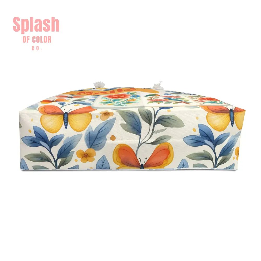 Mahjong Tile Tote Watercolor Butterflies Floral Bird Tiles Mahjong Game MAHJ Night Carry All Bag - 24’’ × 13’’ - Bags