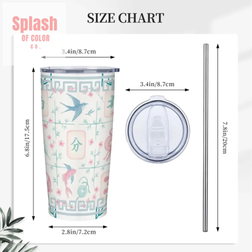 Mahjong Tile Tumbler Pastel Blue Pink Stainless Steel Insulated Tumblers with Lid & Straw One Size Drinkware