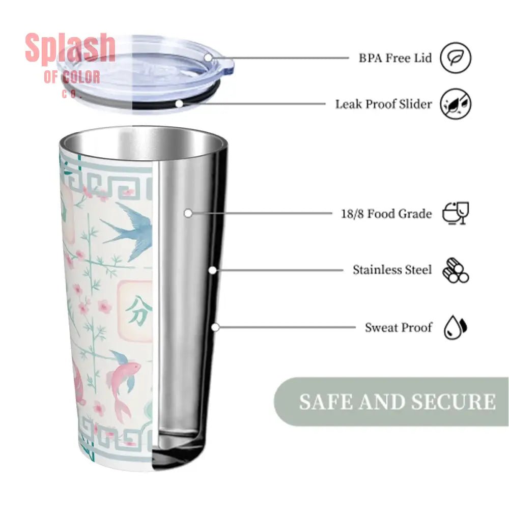 Mahjong Tile Tumbler Pastel Blue Pink Stainless Steel Insulated Tumblers with Lid & Straw One Size Drinkware