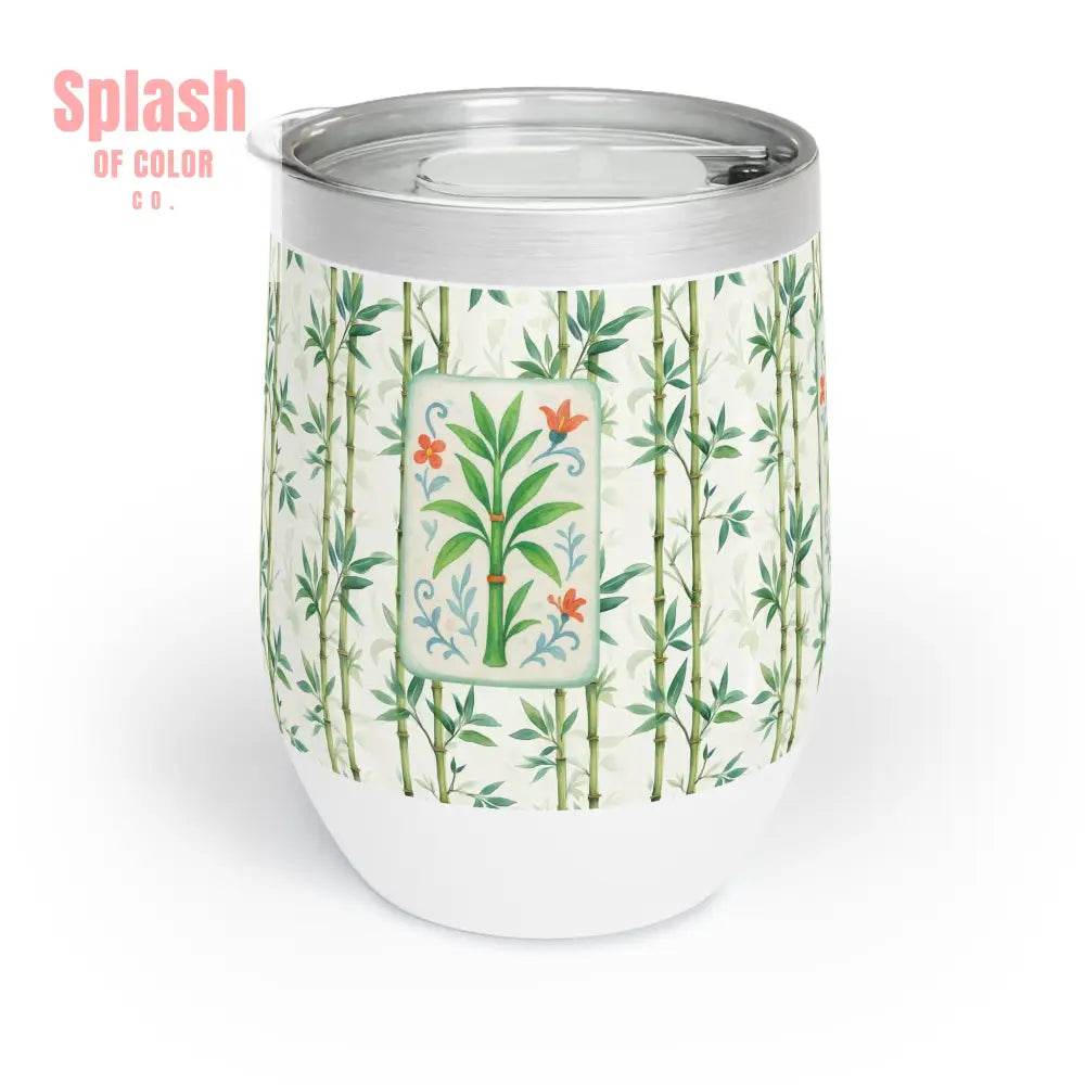 Mahjong Tile Wine Sipper Bamboo Designed Wine Tumbler | Insulated Drinkware Mahj Game Lover Mahj Mom Gifts - White