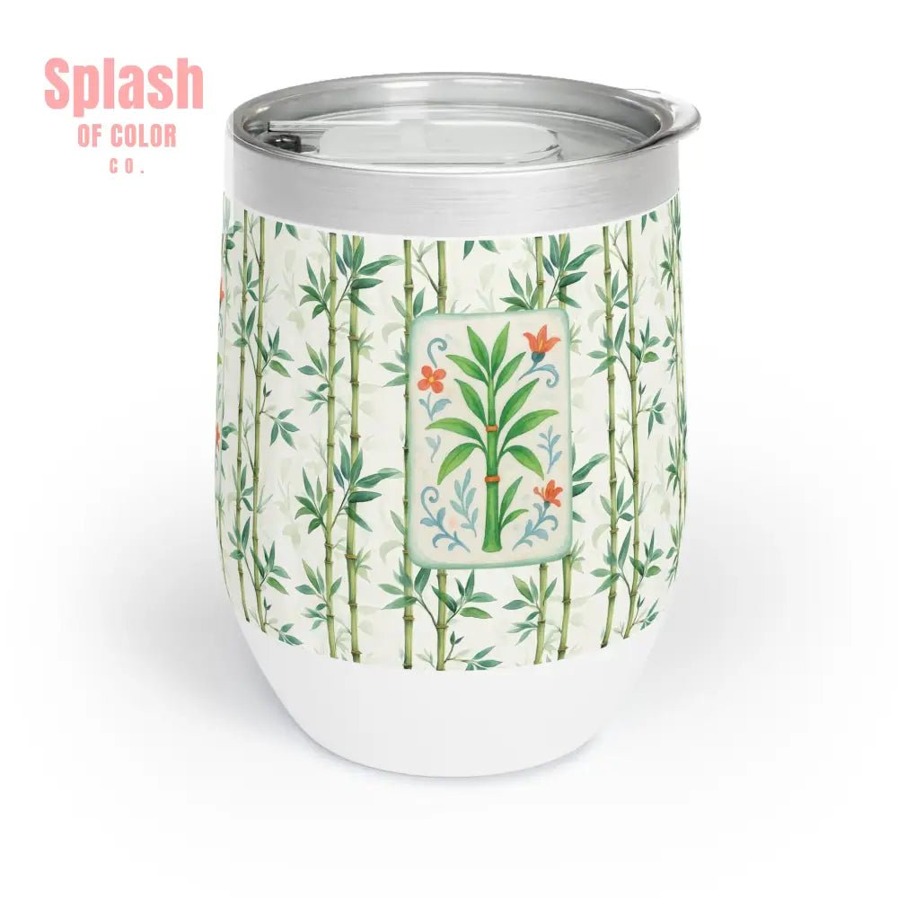 Mahjong Tile Wine Sipper Bamboo Designed Wine Tumbler | Insulated Drinkware Mahj Game Lover Mahj Mom Gifts - White