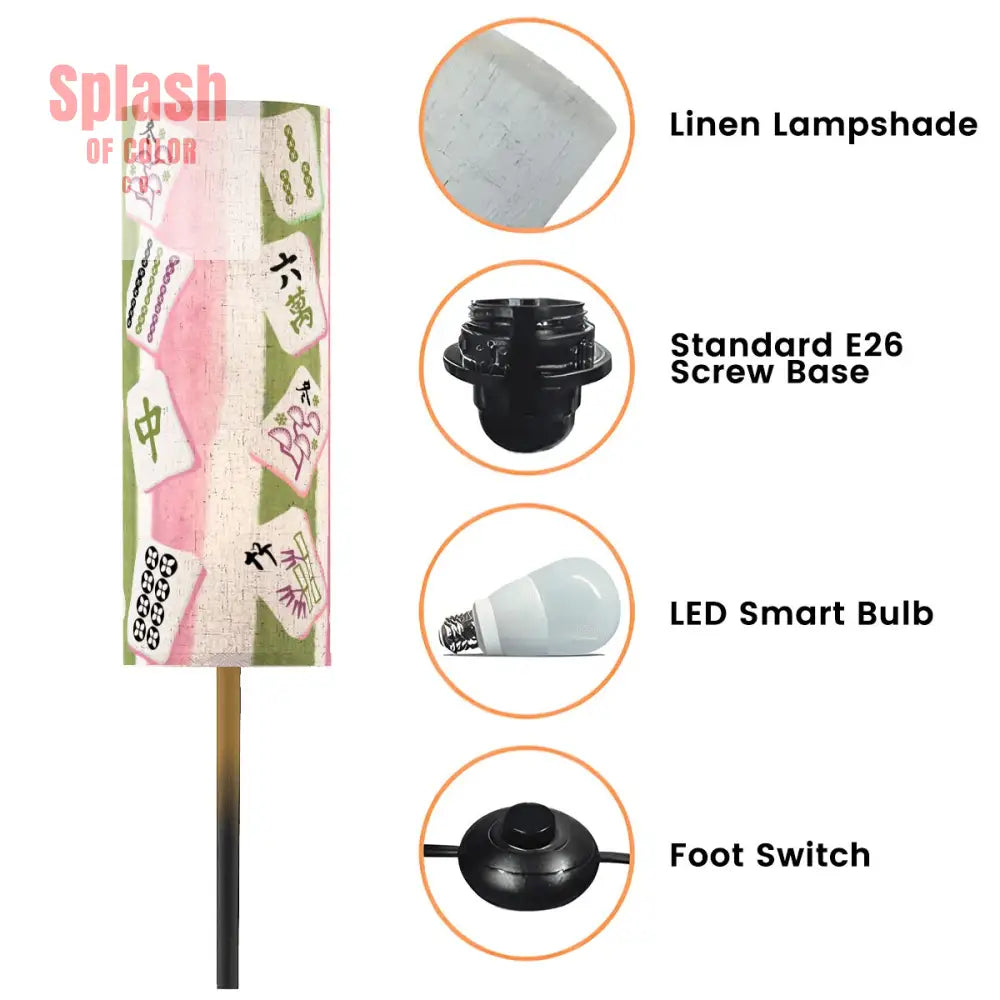 Mahjong Tiled Designed Pink Green Striped Reading Nook Floor Lamp One Size Floor Lamps
