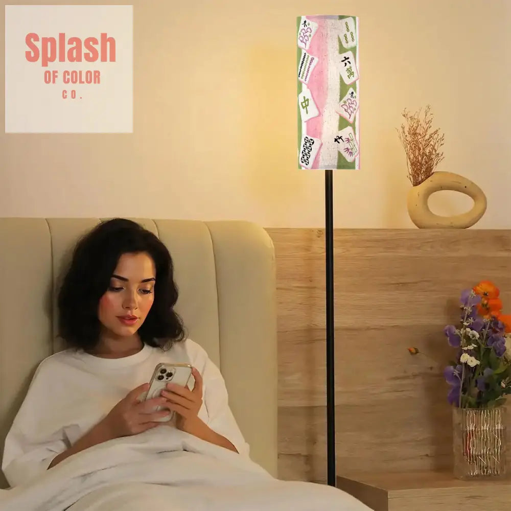 Mahjong Tiled Designed Pink Green Striped Reading Nook Floor Lamp One Size Floor Lamps