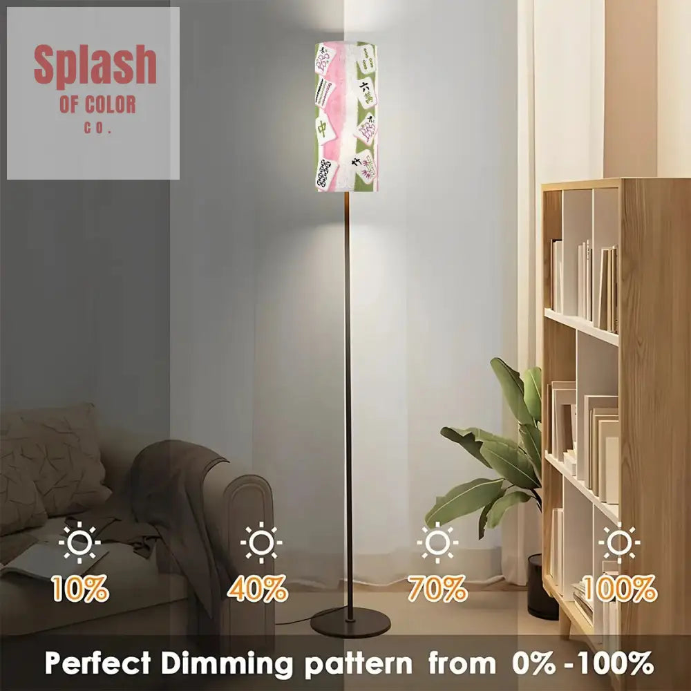 Mahjong Tiled Designed Pink Green Striped Reading Nook Floor Lamp One Size Floor Lamps