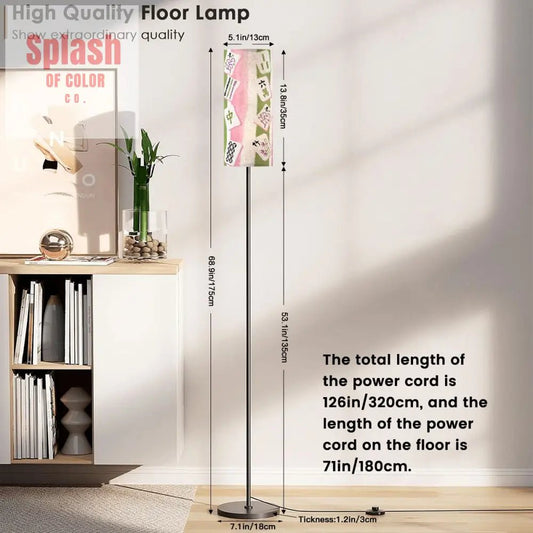 Mahjong Tiled Designed Pink Green Striped Reading Nook Floor Lamp One Size Floor Lamps