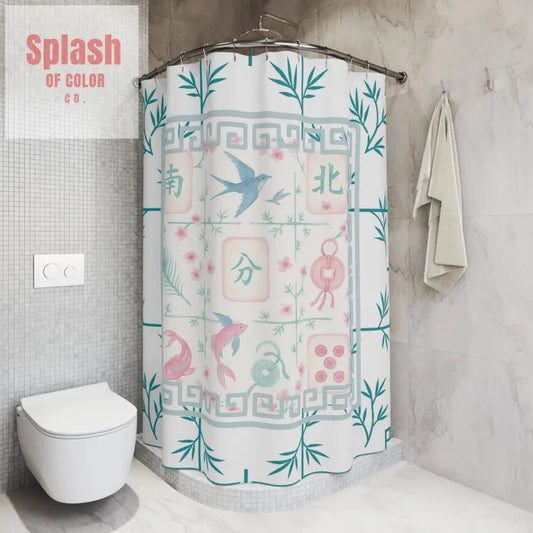 Mahjong Tiles Pastel Floral Shower Curtain Elegant Bathroom Decor Vintage Inspired Design 71’’ × 74’’ Home Decor