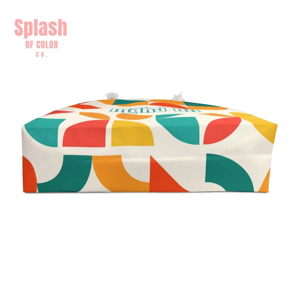 Mahjong Tote Bag Colorful Geometric, Orange, Teal, Yellow, Mahj On Weekender Bag, Bohemian Travel Tote - Splash of Color co.