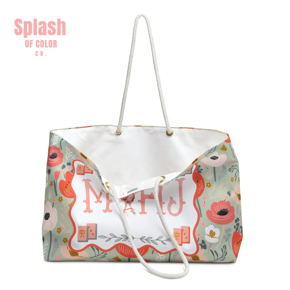 Mahjong Tote Bag Preppy Floral Watercolor Rooster Mahj Lover Mahjong Mom Gift - 24’’ × 13’’ - Bags