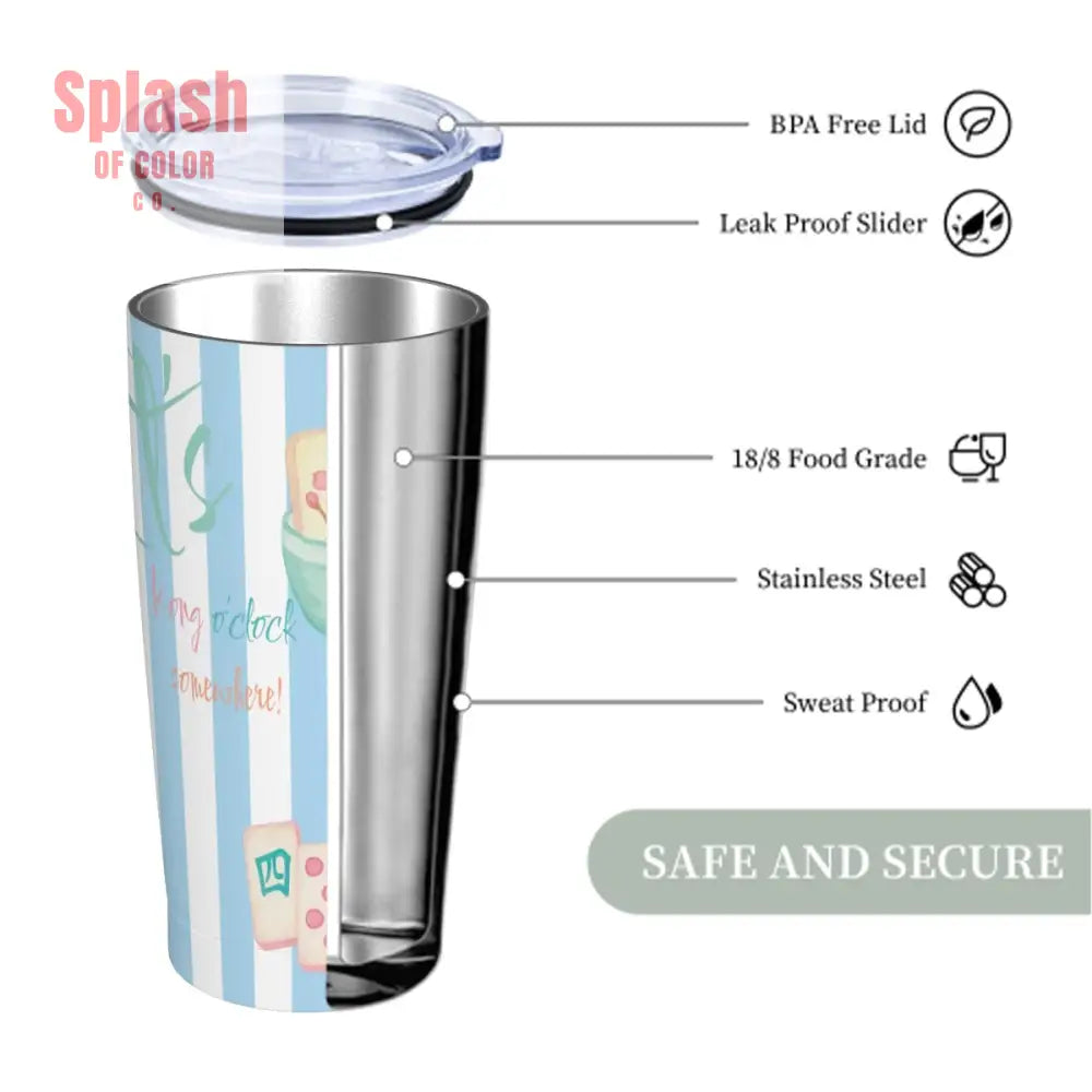 Mahjong Tumbler Funny It;s Kong O’clock Somewhere Mahjong Gift One Size Drinkware