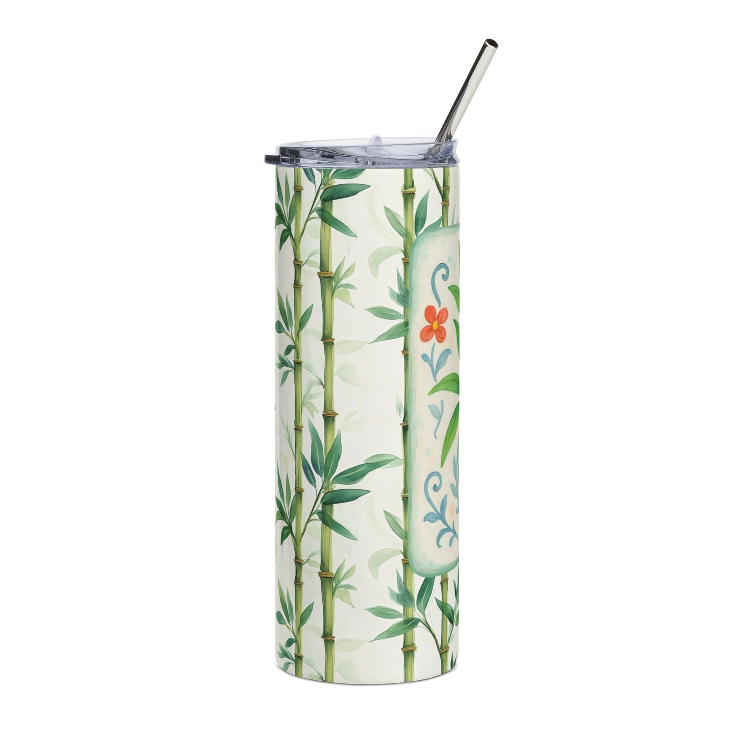 Mahjong Tumbler Gift Watercolor Bamboo Design Mahj Lover Botanical Stainless Steel Tumbler Travel Mug Summer Vibe Beach