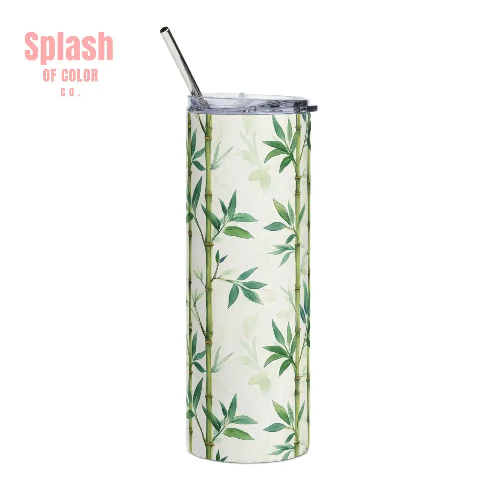Mahjong Tumbler Gift Watercolor Bamboo Design Mahj Lover Botanical Stainless Steel Tumbler Travel Mug Summer Vibe Beach