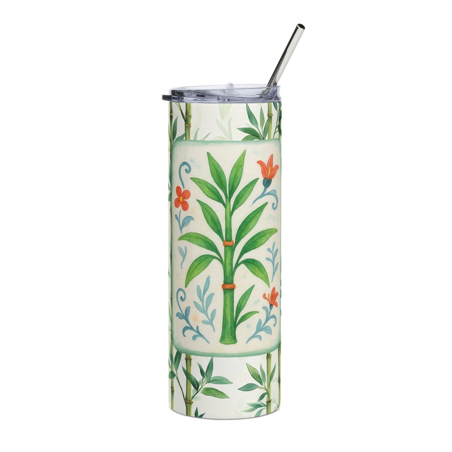 Mahjong Tumbler Gift Watercolor Bamboo Design Mahj Lover Botanical Stainless Steel Tumbler Travel Mug Summer Vibe Beach