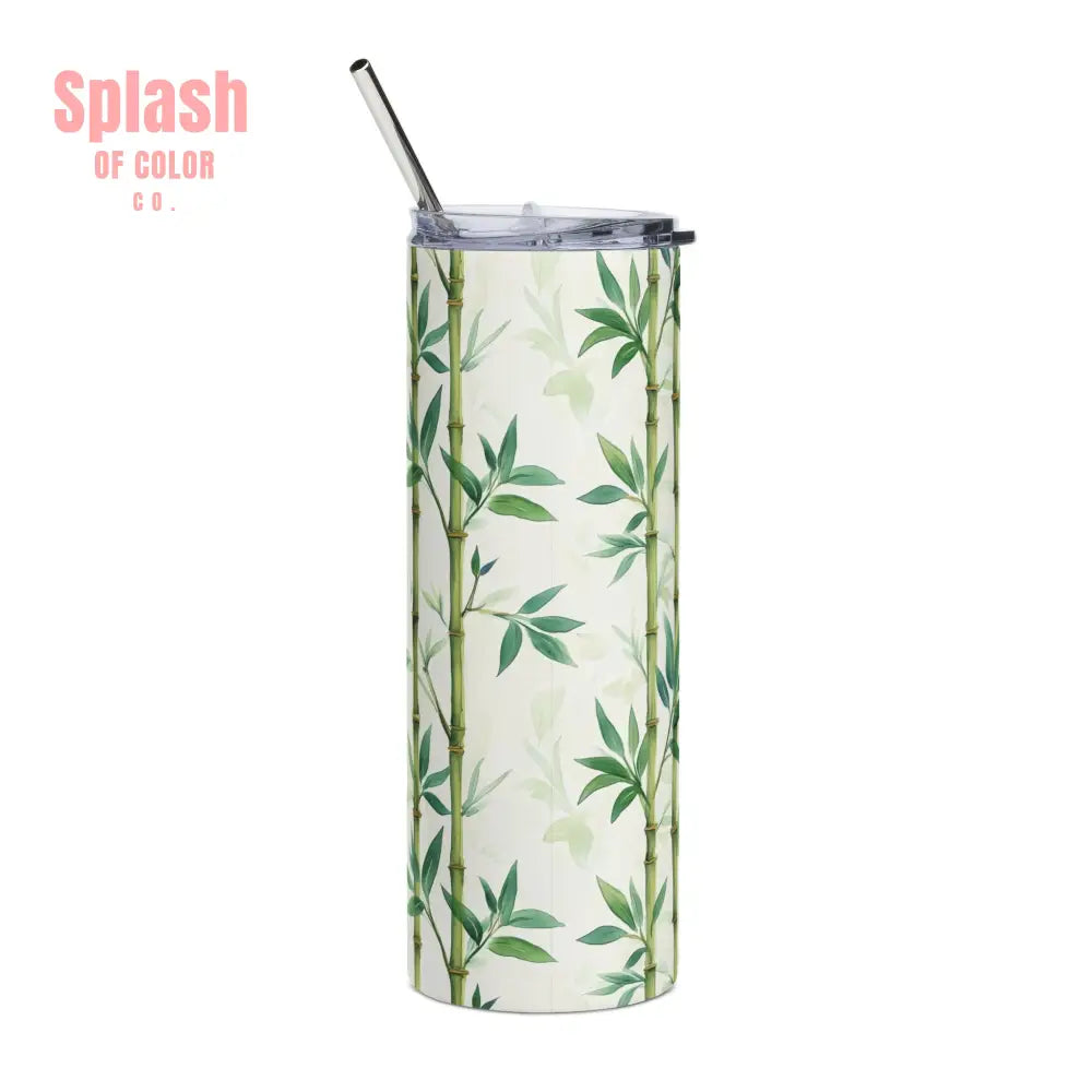 Mahjong Tumbler Gift Watercolor Bamboo Design Mahj Lover Botanical Stainless Steel Tumbler Travel Mug Summer Vibe Beach