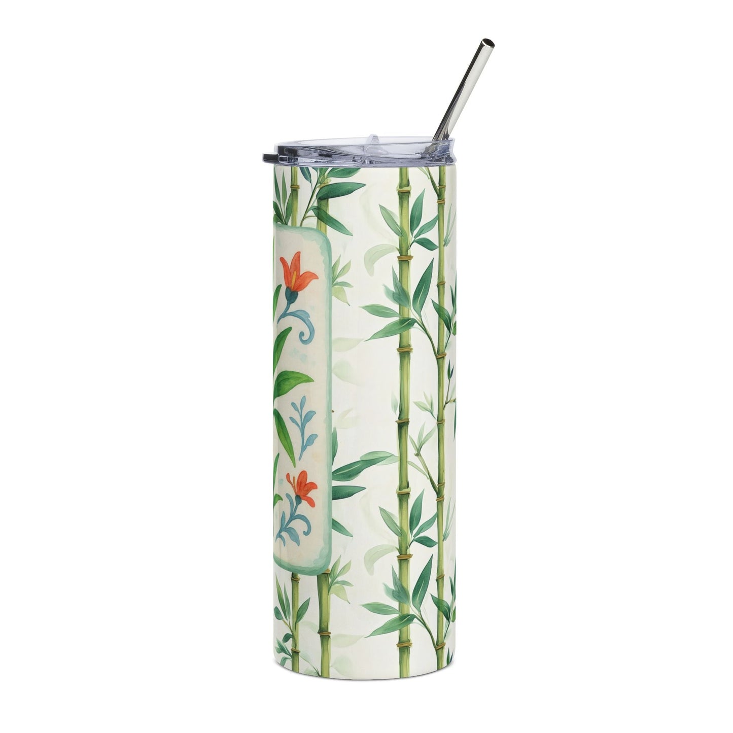 Mahjong Tumbler Gift Watercolor Bamboo Design Mahj Lover Botanical Stainless Steel Tumbler Travel Mug Summer Vibe Beach