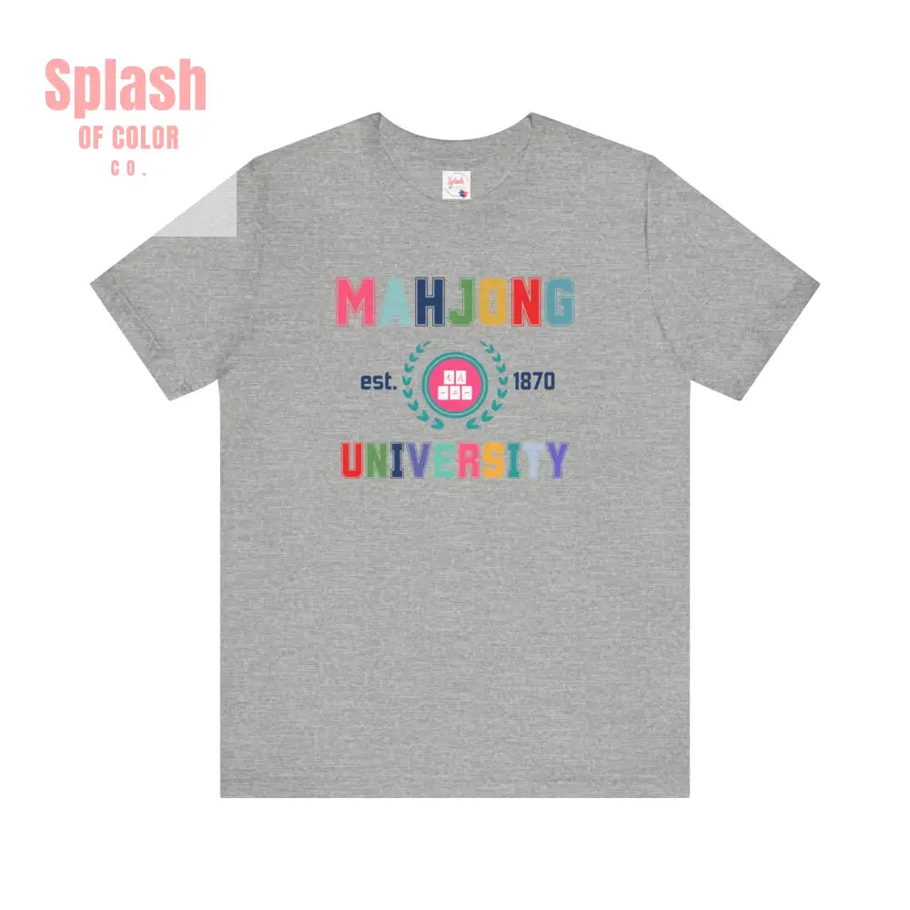 Mahjong University Unisex Tee Fun Graphic T Shirt Perfect for Casual Wear Game Nights Athletic Heather / S T Shirt