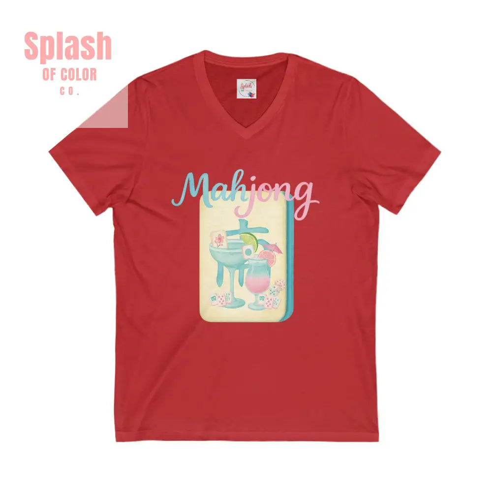 Mahjong V Neck Tee for Game Nights Relaxed Style for Board Game Lovers Perfect Gift for Mahjong Enthusiasts Casual Wear