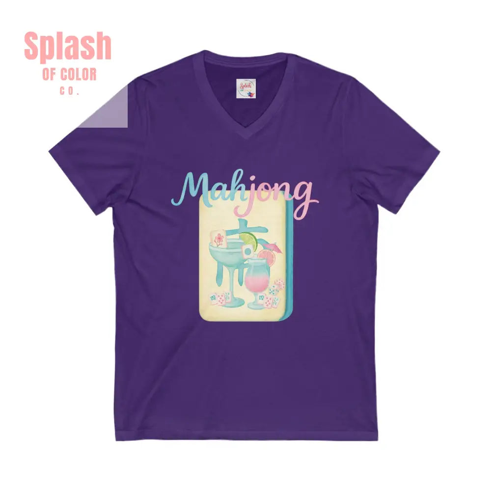 Mahjong V Neck Tee for Game Nights Relaxed Style for Board Game Lovers Perfect Gift for Mahjong Enthusiasts Casual Wear