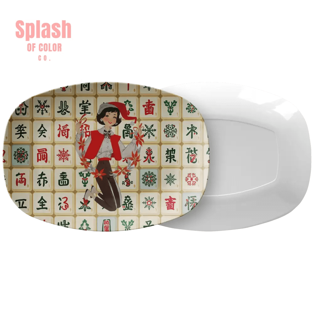Mahjong Vintage Tile Platter, Whimsical Mahj Gal Hostess Party Serving Platter - Splash of Color co.