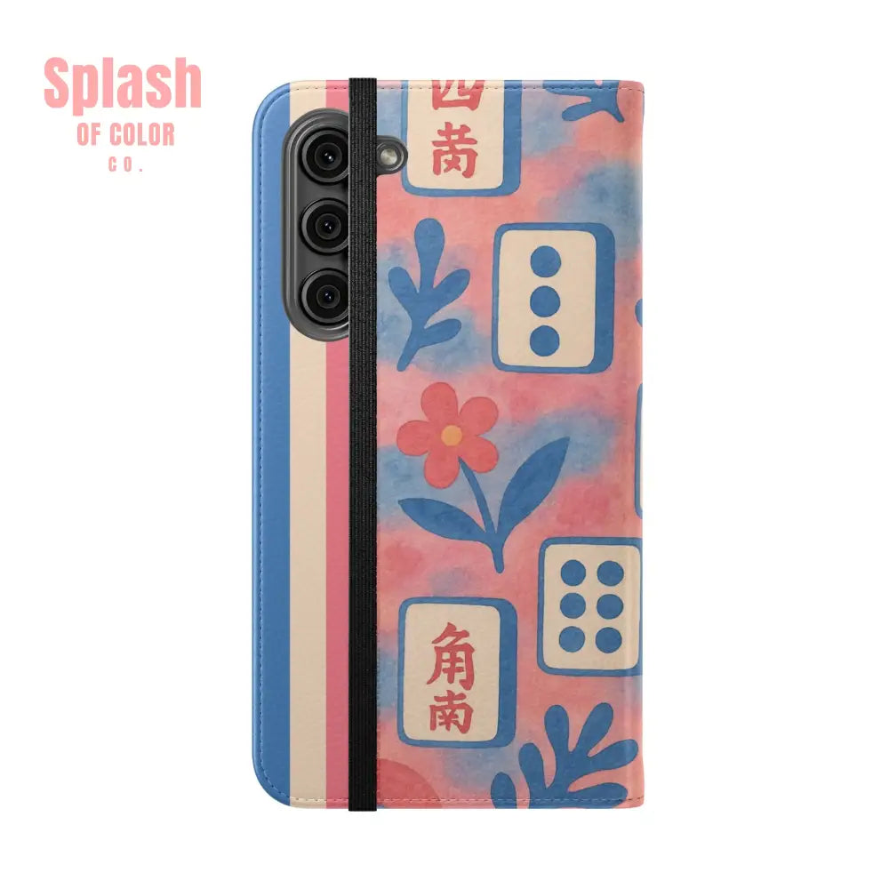 Mahjong Watercolor Artistic Flip Case for Phones Stylish Wallet Cover Trendy Phone Accessory Ideal Gift for Friends