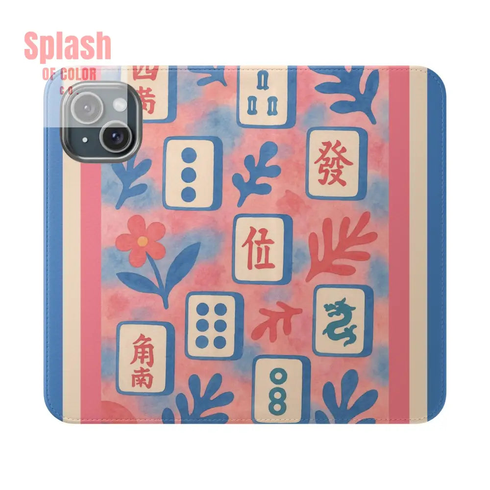 Mahjong Watercolor Artistic Flip Case for Phones Stylish Wallet Cover Trendy Phone Accessory Ideal Gift for Friends