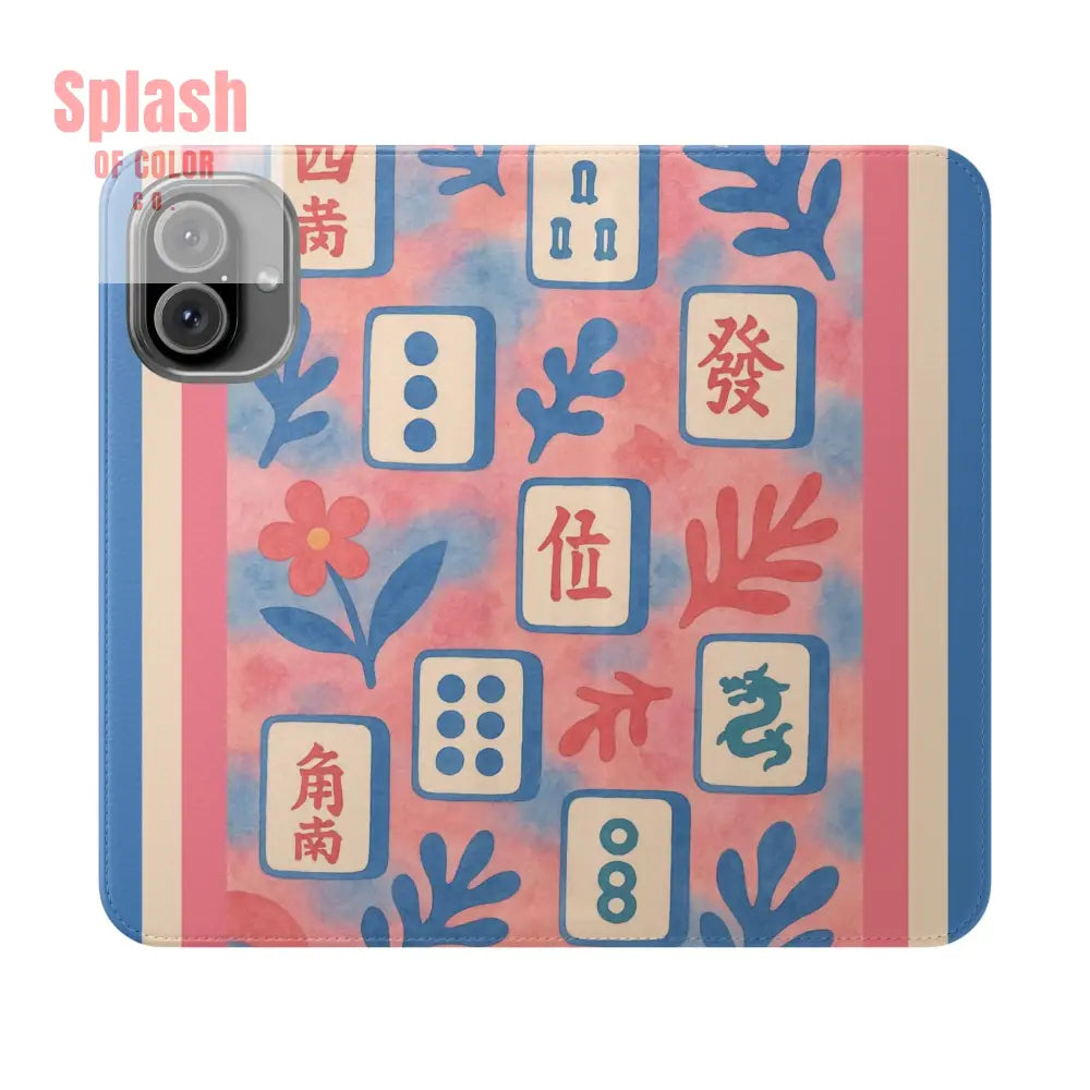 Mahjong Watercolor Artistic Flip Case for Phones Stylish Wallet Cover Trendy Phone Accessory Ideal Gift for Friends