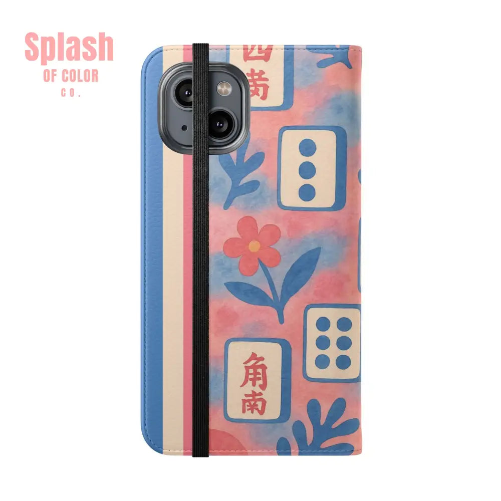 Mahjong Watercolor Artistic Flip Case for Phones Stylish Wallet Cover Trendy Phone Accessory Ideal Gift for Friends