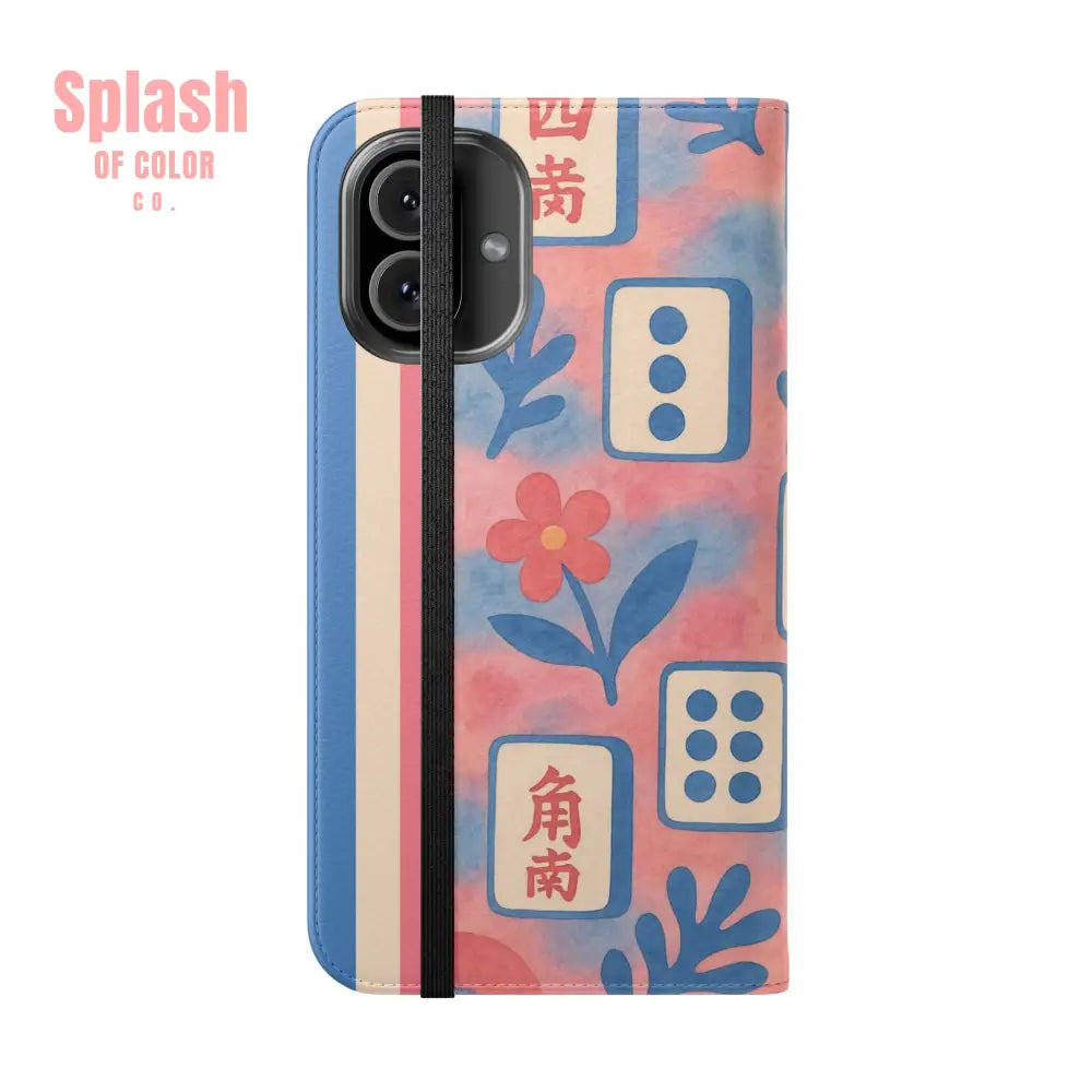 Mahjong Watercolor Artistic Flip Case for Phones Stylish Wallet Cover Trendy Phone Accessory Ideal Gift for Friends