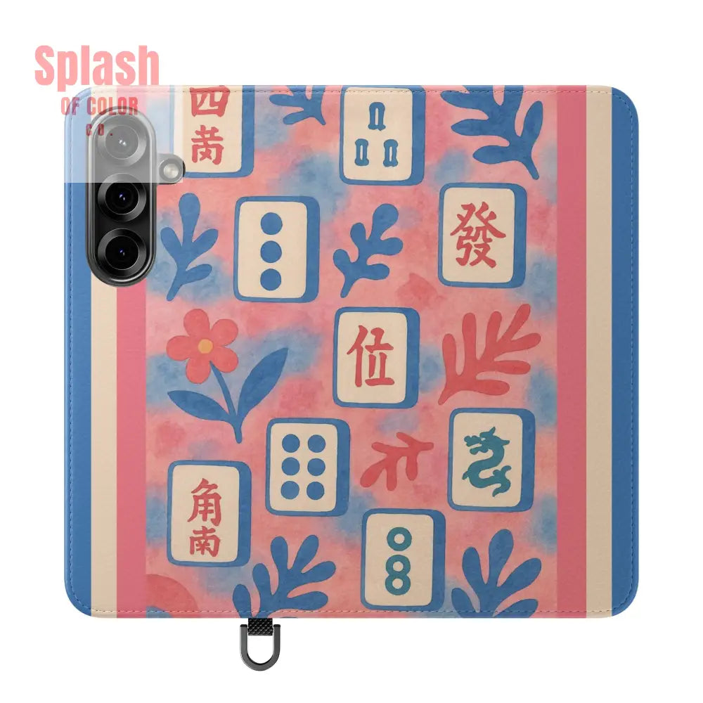 Mahjong Watercolor Artistic Flip Case for Phones Stylish Wallet Cover Trendy Phone Accessory Ideal Gift for Friends