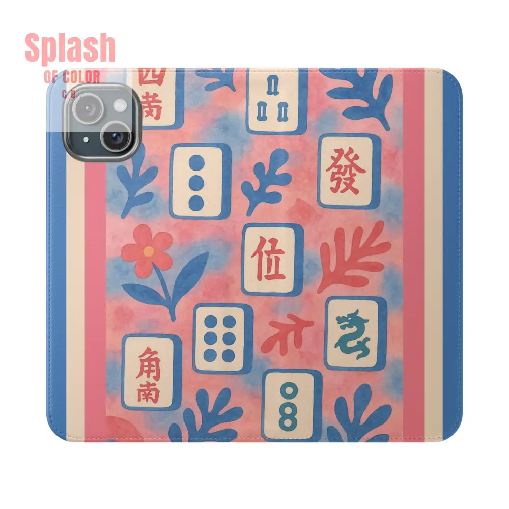 Mahjong Watercolor Artistic Flip Case for Phones Stylish Wallet Cover Trendy Phone Accessory Ideal Gift for Friends