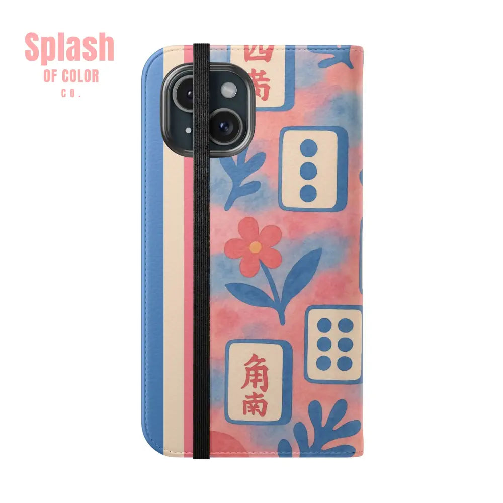 Mahjong Watercolor Artistic Flip Case for Phones Stylish Wallet Cover Trendy Phone Accessory Ideal Gift for Friends